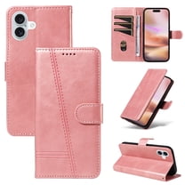 Compatible with iPhone 16 Plus Wallet Case, with Wrist Strap Lanyard and PU Leather Flip Card Holder Stand Cell Accessories Mobile Phone Cover for iPhone 16 Plus for Men Women, Rosegold