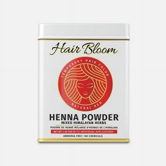 Hair Bloom Natural Red Hair Color- Henna w/Mixed Himalayan Herbs Hair Color Powder-12 ct, 10 gms Sachets-Reusable Brush & Tray Included- Shiny & Smooth by Pride of India
