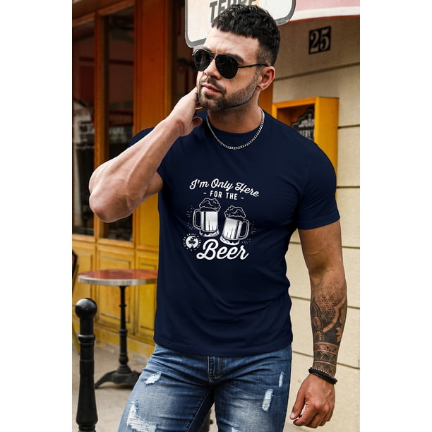ABPHQTO Camiseta de manga corta con estampado gráfico de letras de cerveza para hombre de color azul