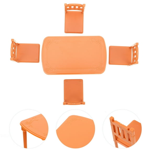 1 Set Mini Dining Table and Chair Dollhouse Furniture, Khaki Plastic, Doll House Dinner Table Playhouse Accessories