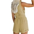 thumbnail image 3 of AXXD Clearance Shorts For Women, Solid Button Sleeveless Deep V Lacing Belt Jumpsuit Shorts for Women Casual Summer 7 Inch Inseam Khaki 16, 3 of 8