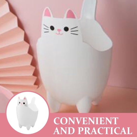 Homoyoyo Portable White Cat-Shaped Trash Bin with Storage for Home Desk, Compact and Functional Desktop Organizer