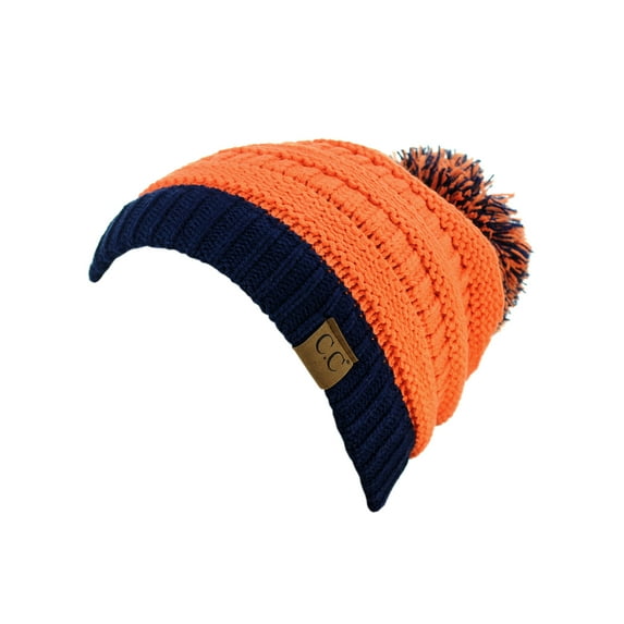 C.C Unisex College High School Team Color Two Tone Pom Pom Knit Beanie Hat
