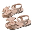 thumbnail image 5 of BOBOGOJP Girls Sandals, Open Toe Cute Bow Princess Girls Flats, Sparkly Summer Dress Shoes Sandals for Toddler/Little Kid/Big Kid Beige for Size 13.5, 5 of 6