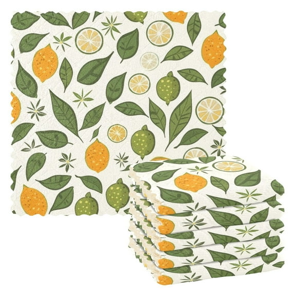 6 Packs Lemon Limes Leaf Kitchen Dish Towels Soft Absorbent Dish Cloths 11"x11"