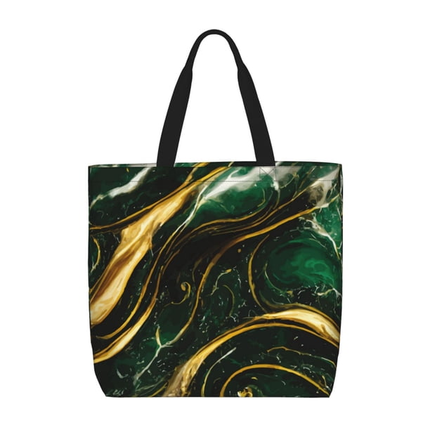 Fotbe Green Marble Bolsa Tote con Estampado para Mujer, Bolsos con Cremallera, Bolsa de Hombro Casual de Gran Capacidad con Bolsillos Internos