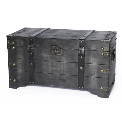 Distressed Black Medium Wooden Storage Trunk