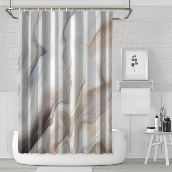 Tan Brown Marble Shower Curtain Set, Taupe Ombre Fabric Shower Curtain for Bathroom Decor, Modern Abstract Standard Shower Curtain for Bathtub, Luxury Wave Shower Curtain, 72 x 72