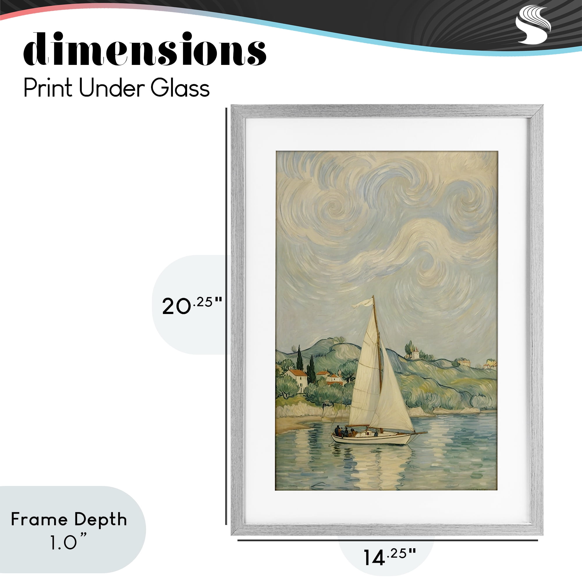 Stupell Industries Sailboat Beneath Swirling Clouds Gray Framed Print Under Glass, design by Angie Hawke