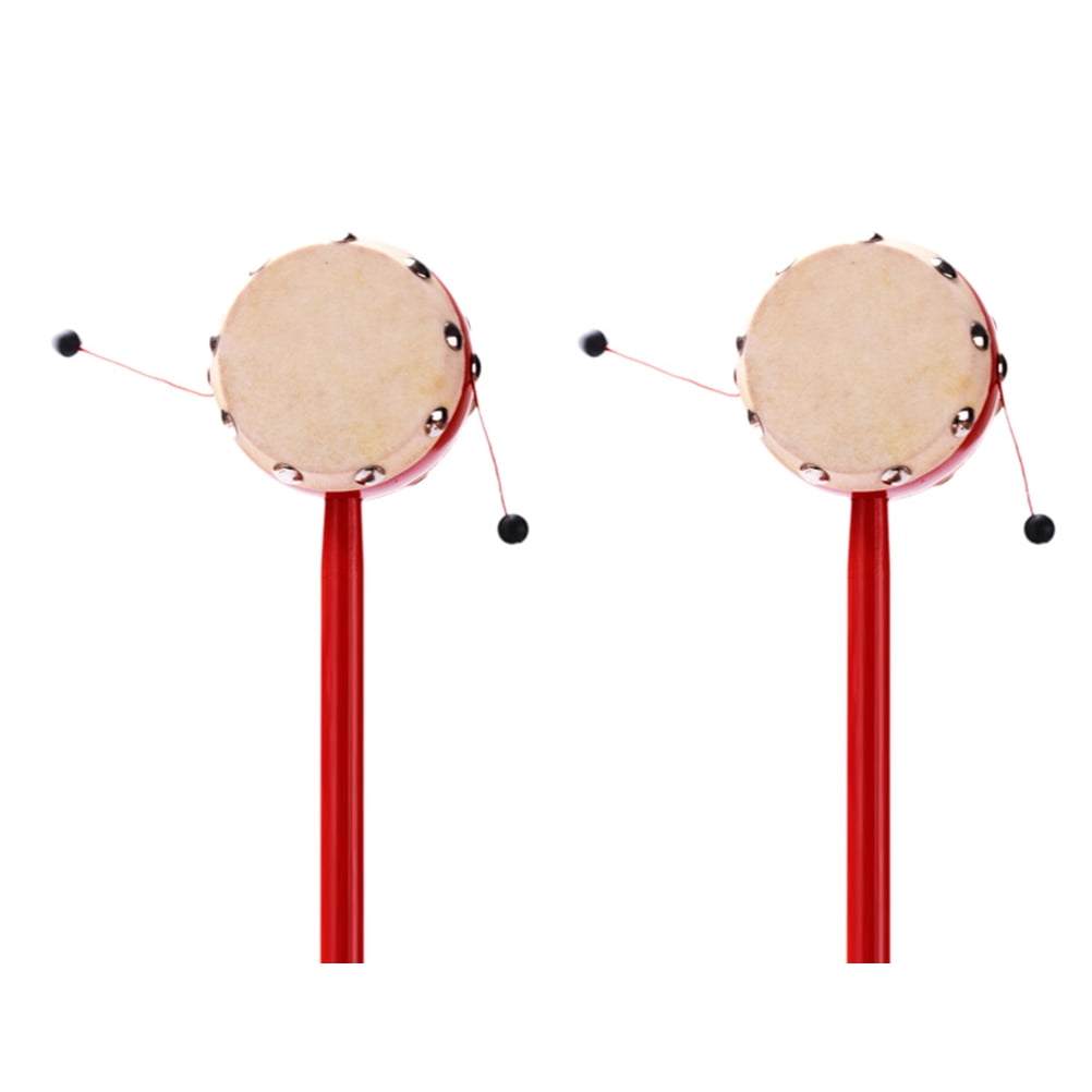 2pcs 7cm Sheepskin Drumhead Rattledrums Wooden Red Handle Shaking Drum