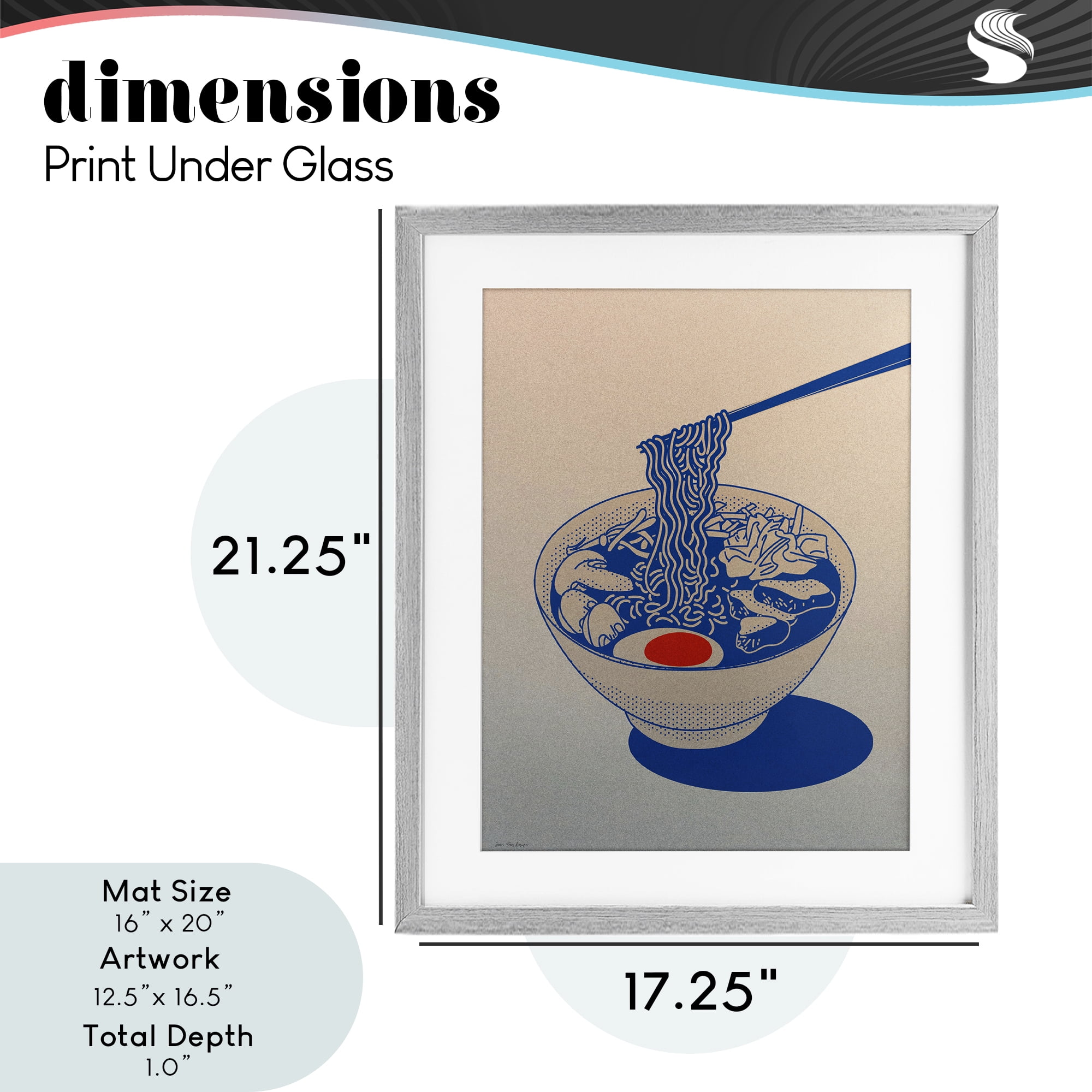 Ramen Noodle Bowl Gradient Gray Framed Print Under Glass, design by Seven Trees Design