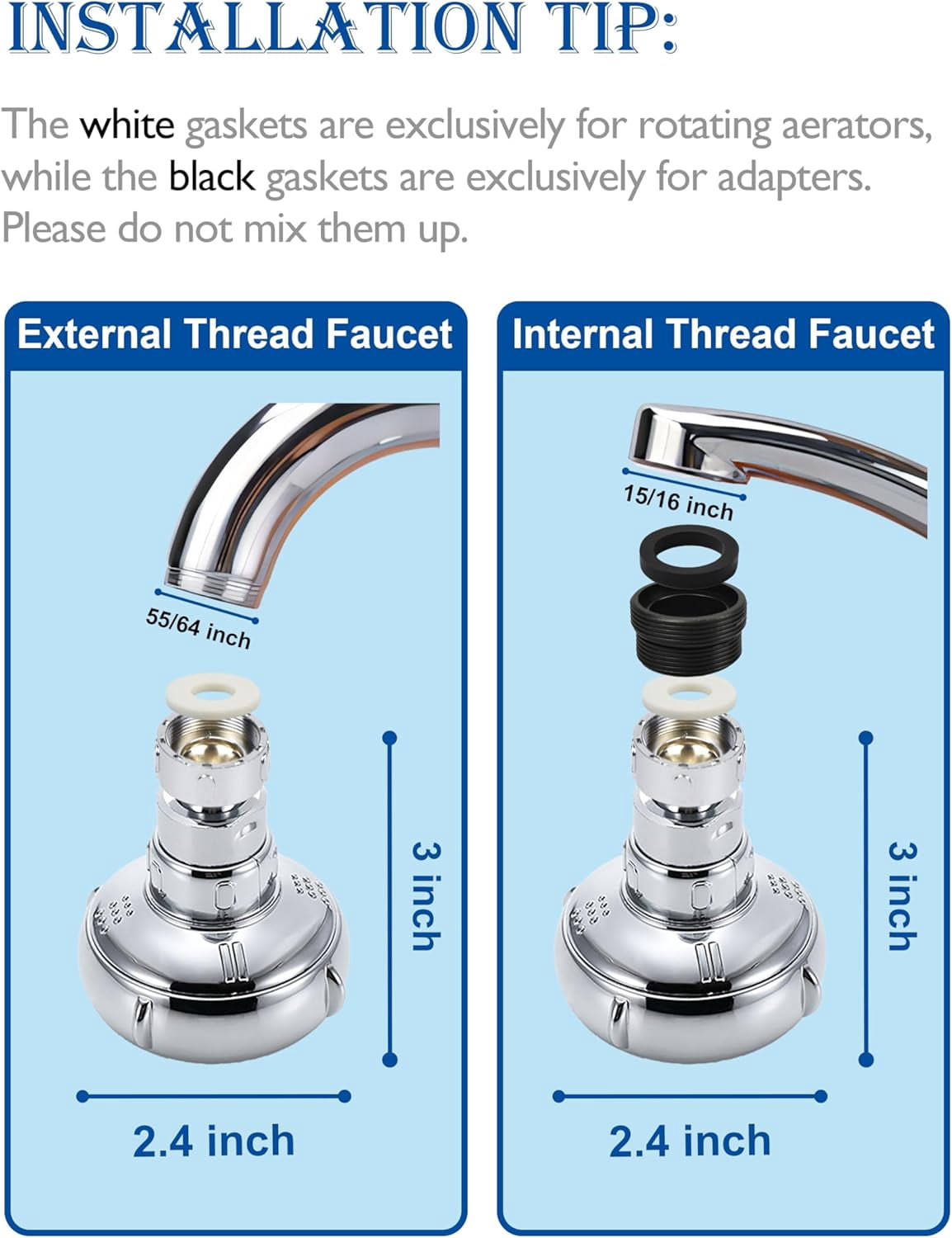 360° Swivel Kitchen Faucet Aerator,Anti-Splash Dual-function Kitchen Faucet Sprayer Attachment,Large-diameter Shower Head Sink Aerator,Water Saving,Engineering Plastic PA66-3 Inch