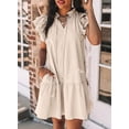 thumbnail image 3 of Wehilion Womens 2023 Summer V-Neck Drawstring Ruffle Cap Short Sleeve Side Pockets Mini Dress Sundress, 3 of 6