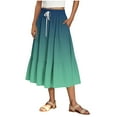 thumbnail image 3 of WRKEKC Long Skirts for Women Summer, Casual Skirts for Women, Women's Trendy Casual Ladies Comfy Gradient Printed A-Line Elastic Waist Pleated Long Skirts with Drawstring, 3 of 8