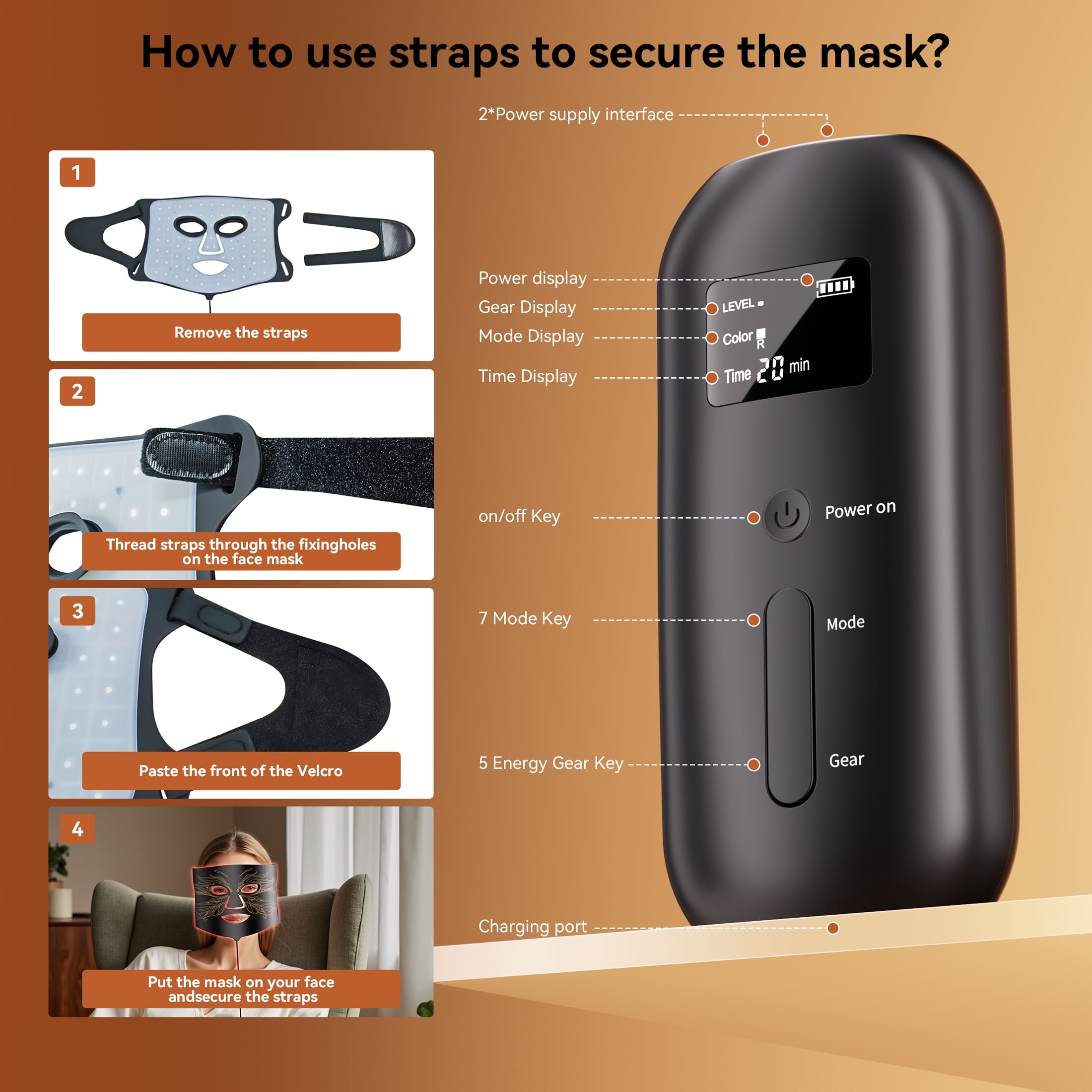 SMALLRT  Red Light Therapy for Face, 7 Modes LED Face Mask & Neck Mask Light Therapy at Home, Black