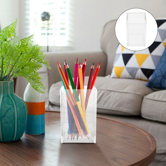 LOLIPPYY Pen Cups Square Acrylic for Desk Organization 2Pack 2.6x2.6x3.9in