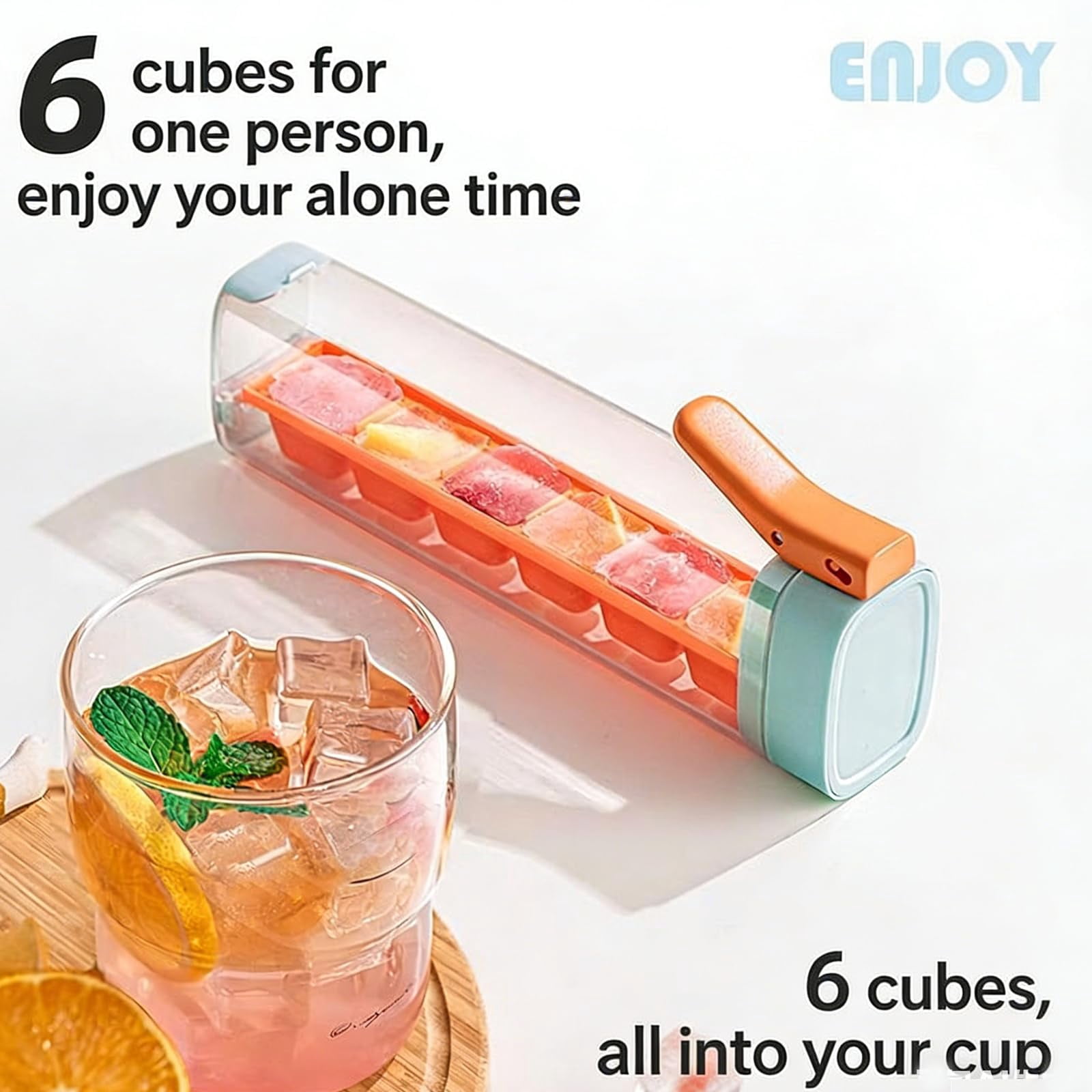 One Glass Ice Maker,Press Type Ice Cube Tray with Lid,OneHand De-Icing Square IceTray Mold,6 Grid Ice -Cube Tray Cup for Iced Coffee Drinks and Cocktails