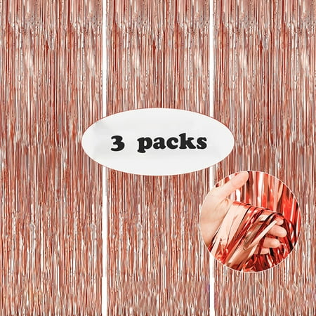 Image of Rose Gold Foil Fringe Curtains Tinsel Backdrop for Photo Booth Birthday Wedding Baby Shower Party Thanksgiving Christmas Decorations