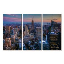 Elephant Stock Nyc Manhattan Twilight Wall Art - Horizontal Multi Panel Canvas - Living Room Wall Decor - Places Multi Panel - Blue And Pink Decor - 45" x 28"