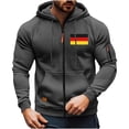 thumbnail image 4 of Mens Cargo Jackets Hooded Drawstring Stand Collar Front Zip Flag Print Coat Casual Sports Outwear With Multi Pockets (L, Dark Gray-A), 4 of 8