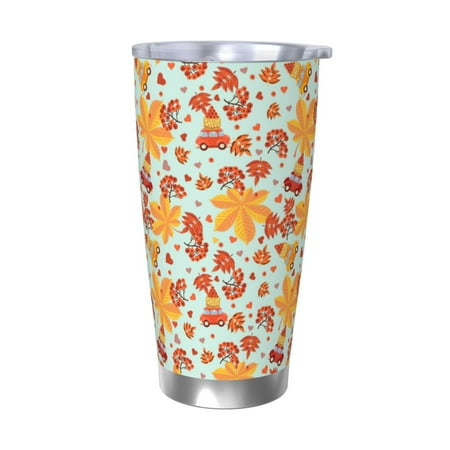 

Uemuo Hearts And Autumn Leaves Print Travel Coffee Mug 20oz Double-walled Car Cup Stainless Steel Insulated Tumbler Leak-proof Travel Cup Reusable Straw Car Cup-Without Straw