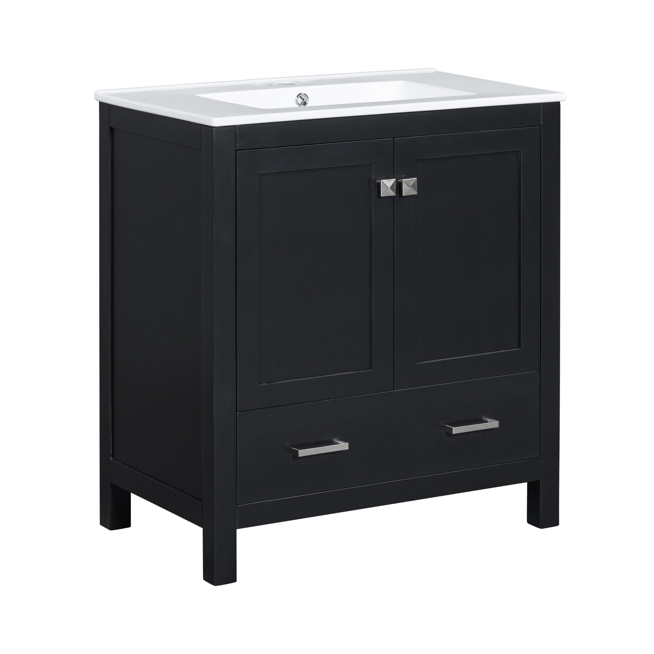 Zolaris Modern Bathroom Vanity with Ceramic Sink, Shelves, Drawers, Wood, Black