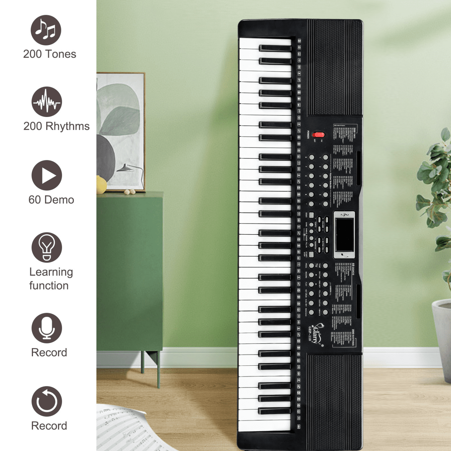 Hassch 61 Key Keyboard Piano for Beginners w/Stand Bench, Built-In Speakers, Headphone, Microphone, Music Rest, LED Screen, 3 Teaching Modes, Black