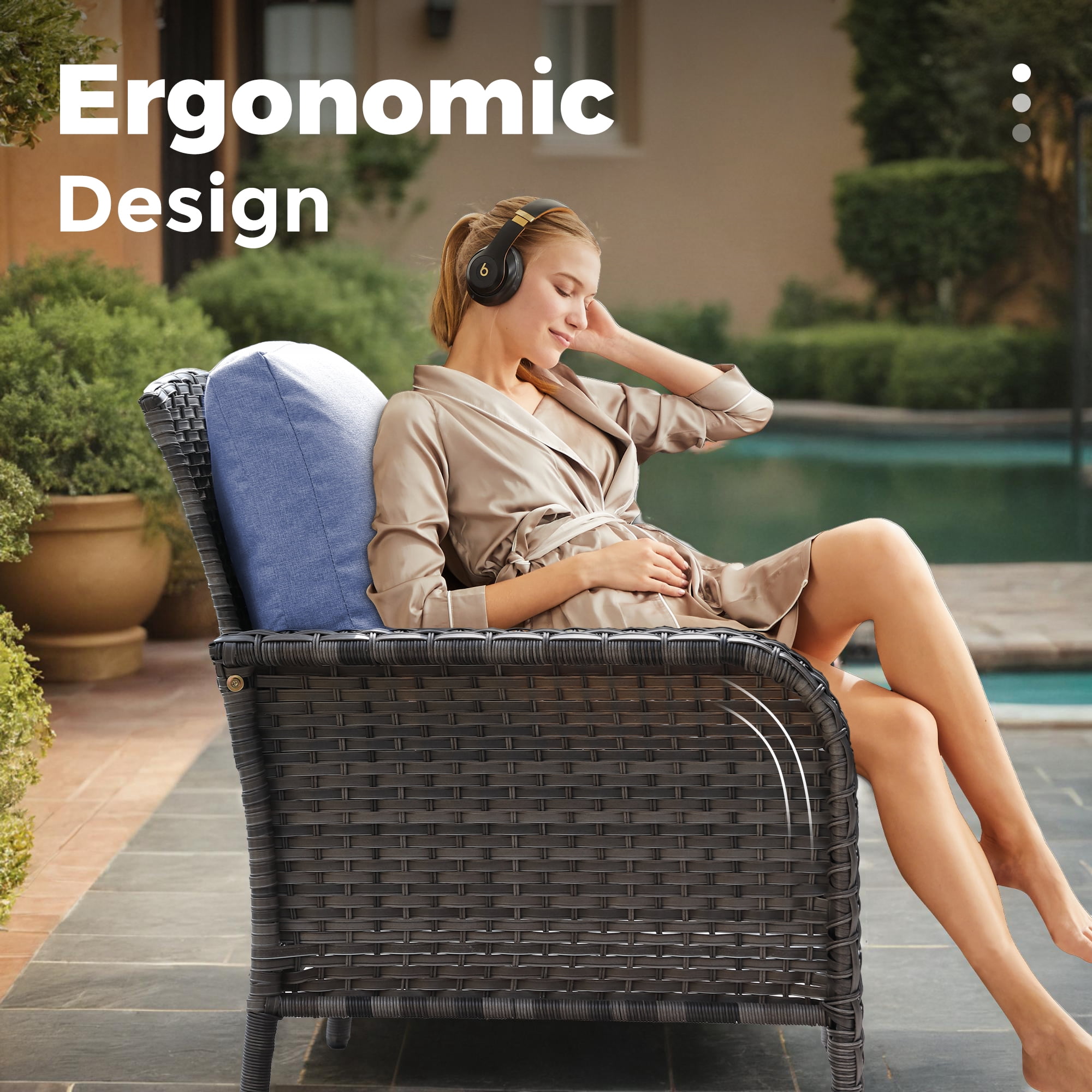XIZZI 4 Pieces Wicker Patio Furniture All Weather Outdoor Conversation Set with Cushions High Back Rattan Patio Seating Set with Coffee Table for Backyard, Denim Blue