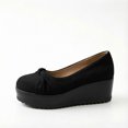 thumbnail image 7 of CYMMPU Women's Ruched Bow Platform Wedge Pumps, Closed Toe Slip On Wedge Shoes, Comfort Footwear for Party, Concert and Daily Casual Wear Black 41, 7 of 7