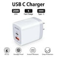 thumbnail image 5 of USB C Block,2PCS ABCPOW 20W PD Type C Charger Block QC3.0 Dual USB Wall Charger Adapter Plug USB C Brick Power Delivery Fast Charge Quick Charging Charger Block,White, 5 of 5