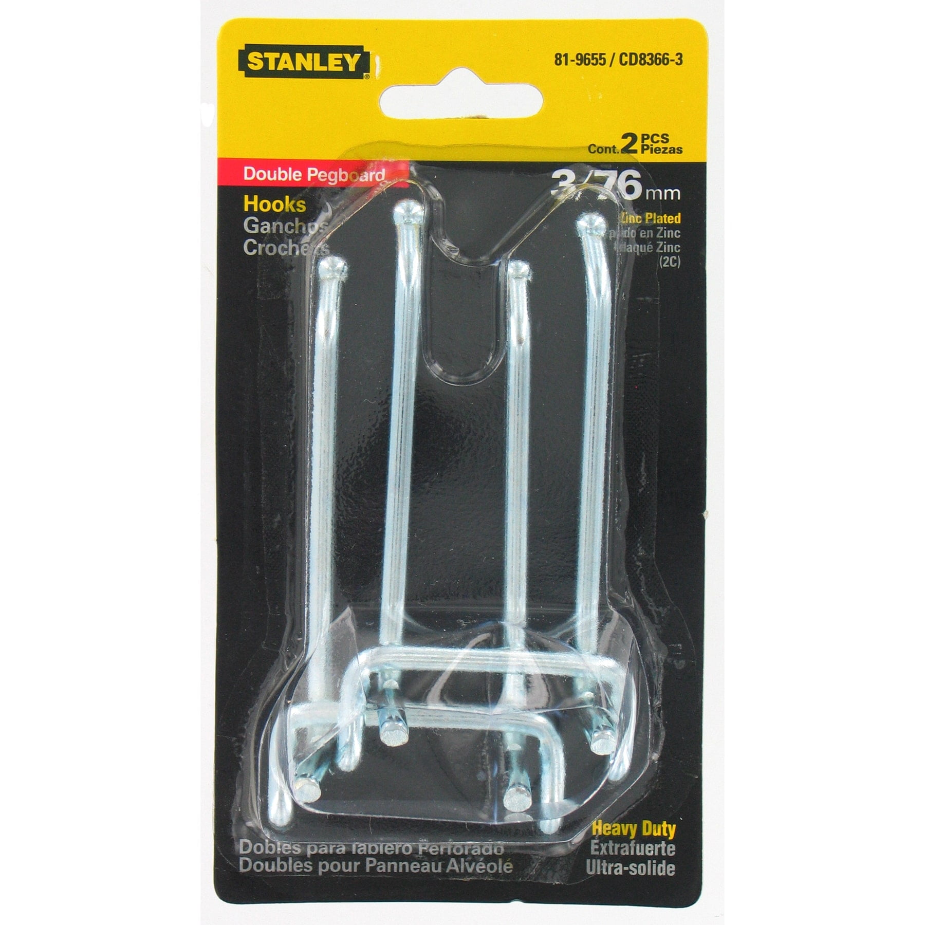 Stanley Hardware 819655 3" Heavy Duty Double Straight Pegboard Hooks 2