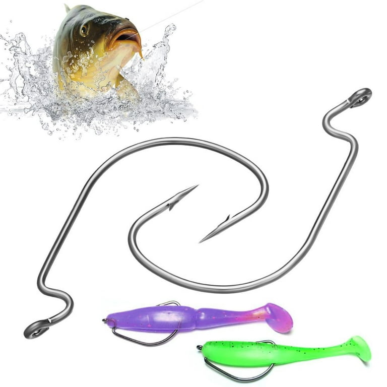 10pcs Offset Barbed Lure Softjerk Anzuelos Fishing Hook Fishing Tackle Worm Hook Wide Crank Fishhooks 1/0#, Size: 6