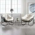 thumbnail image 2 of White Outdoor Rattan Rocking Chair, Padded Cushion Patio Rocker with Steel Frame for Porch, Garden, 2 of 11