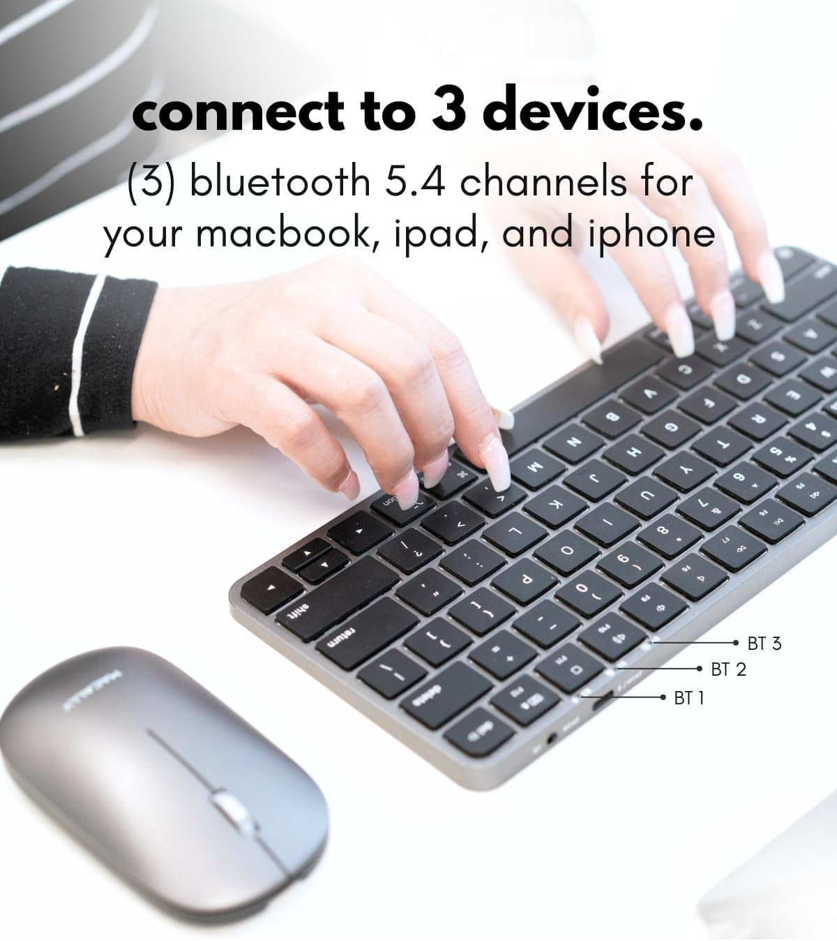 Macally Apple Wireless Keyboard and Mouse for Mac - Dual Mode (Bluetooth + Wired) - Multi-Device, Rechargeable - Mini Wireless Keyboard and Mouse for MacBook, iPad, Mac Mini/Air/Pro (Space Gray)