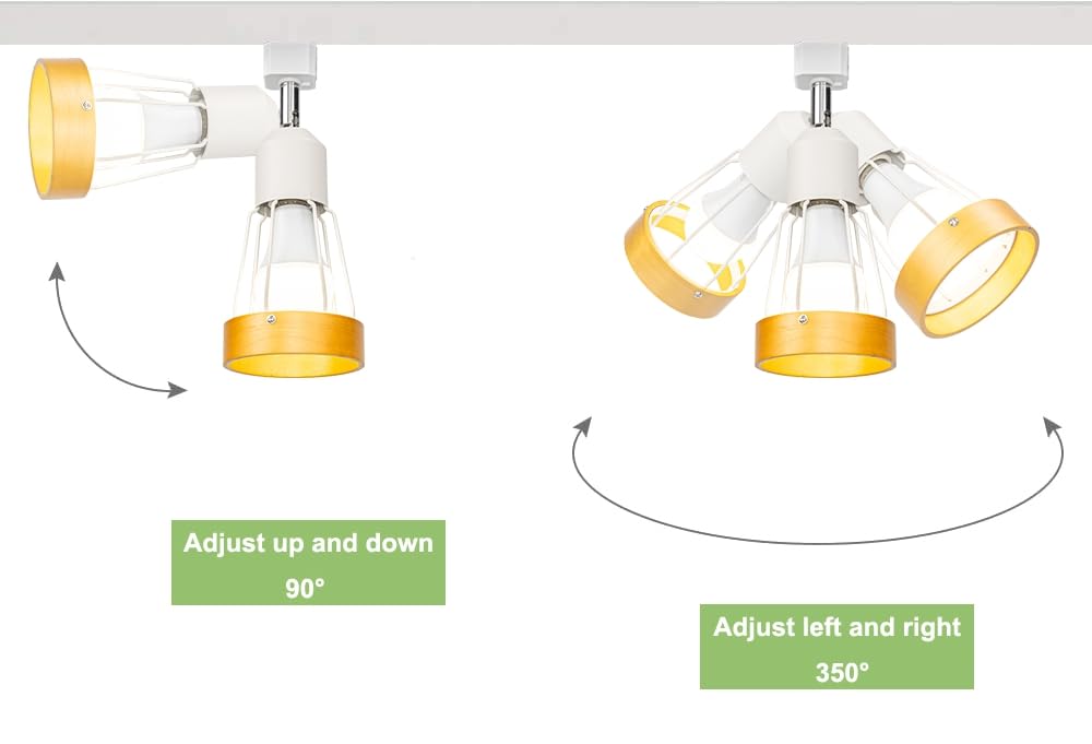 KAYYELAMP Adjustable Angle J-Type Track Head Lighting Wood Metal White Track Ceiling Lamp Dimmable RGB Fixture Vintage Design For Kitchen Party Home Office(No Track)