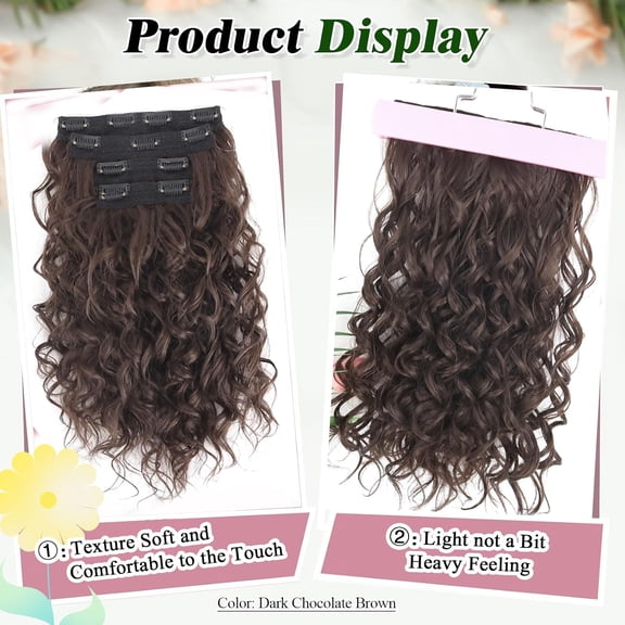 WEIF-Clip in Hair Extensions, 4PCS 16 inch Curly Hair Extensions Short Soft Natural Hairpiece Lace Weft Curly Wave Clip Ins Extensions Invisible for Women,Dark Chocolate Brown
