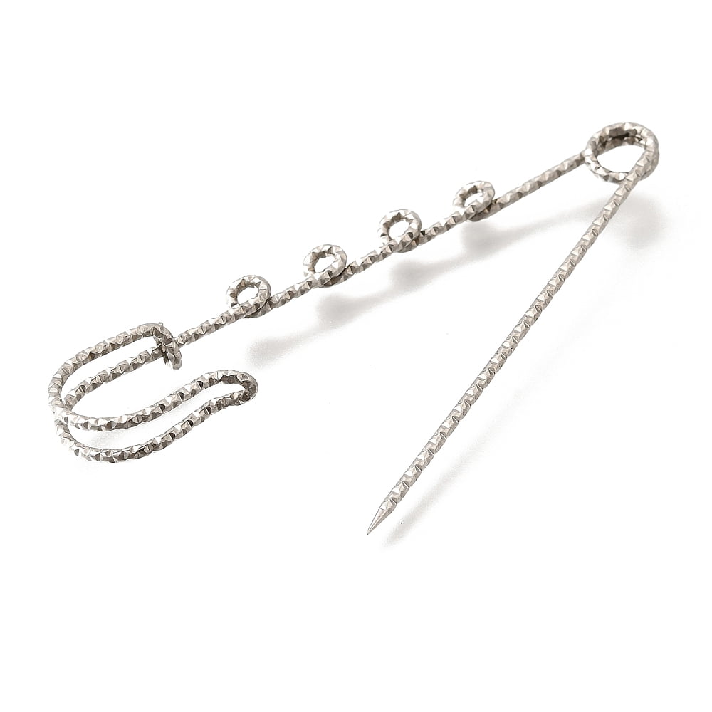 304 Stainless Steel Safety Pins Brooch Findings Kilt Pins with Four Loops for Lapel Pin Making Stainless Steel Color 19.5x70.5x5.5mm Hole: 2mm diy