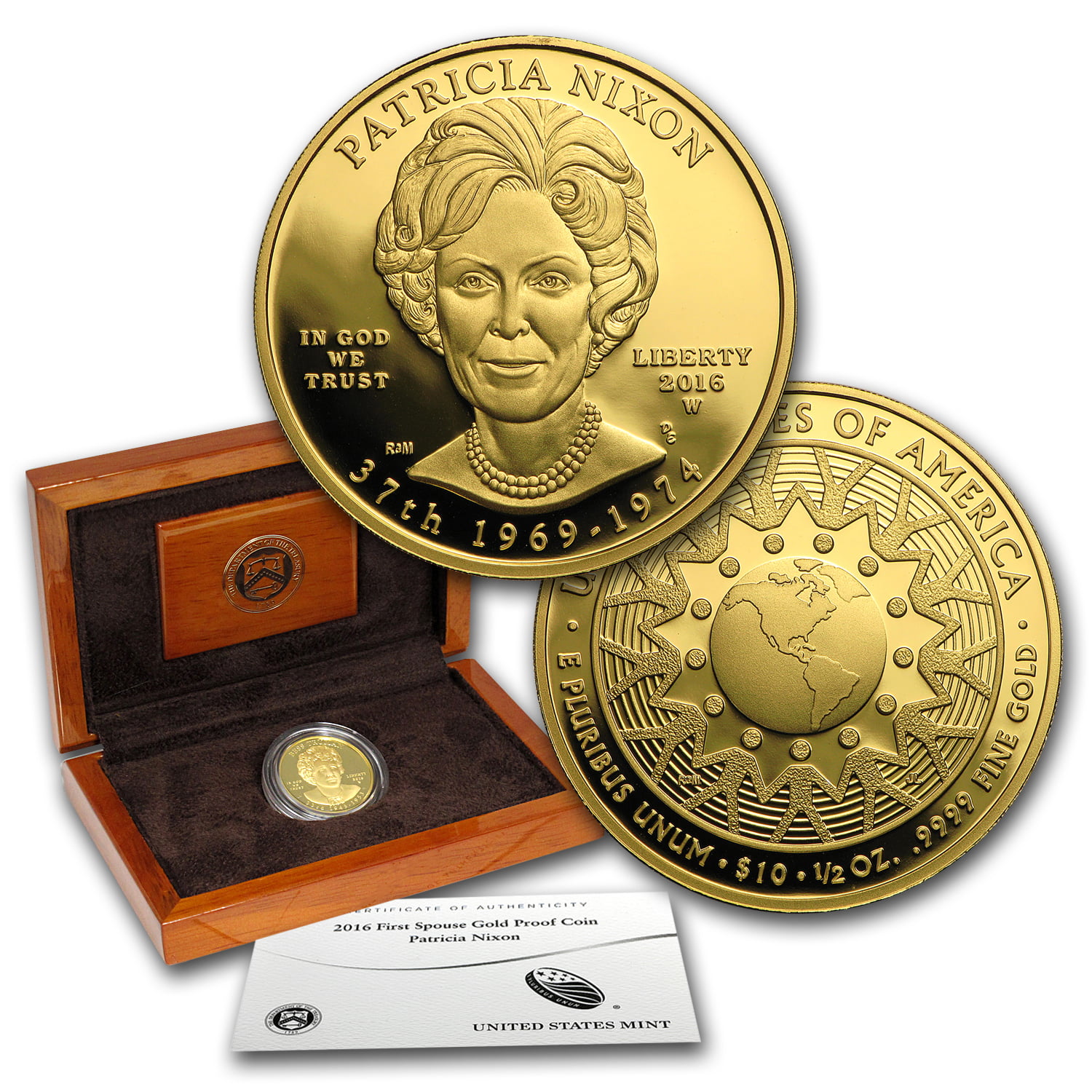 2016-W Proof $10 Gold Patricia Nixon First Spouse Box & COA No Coin 