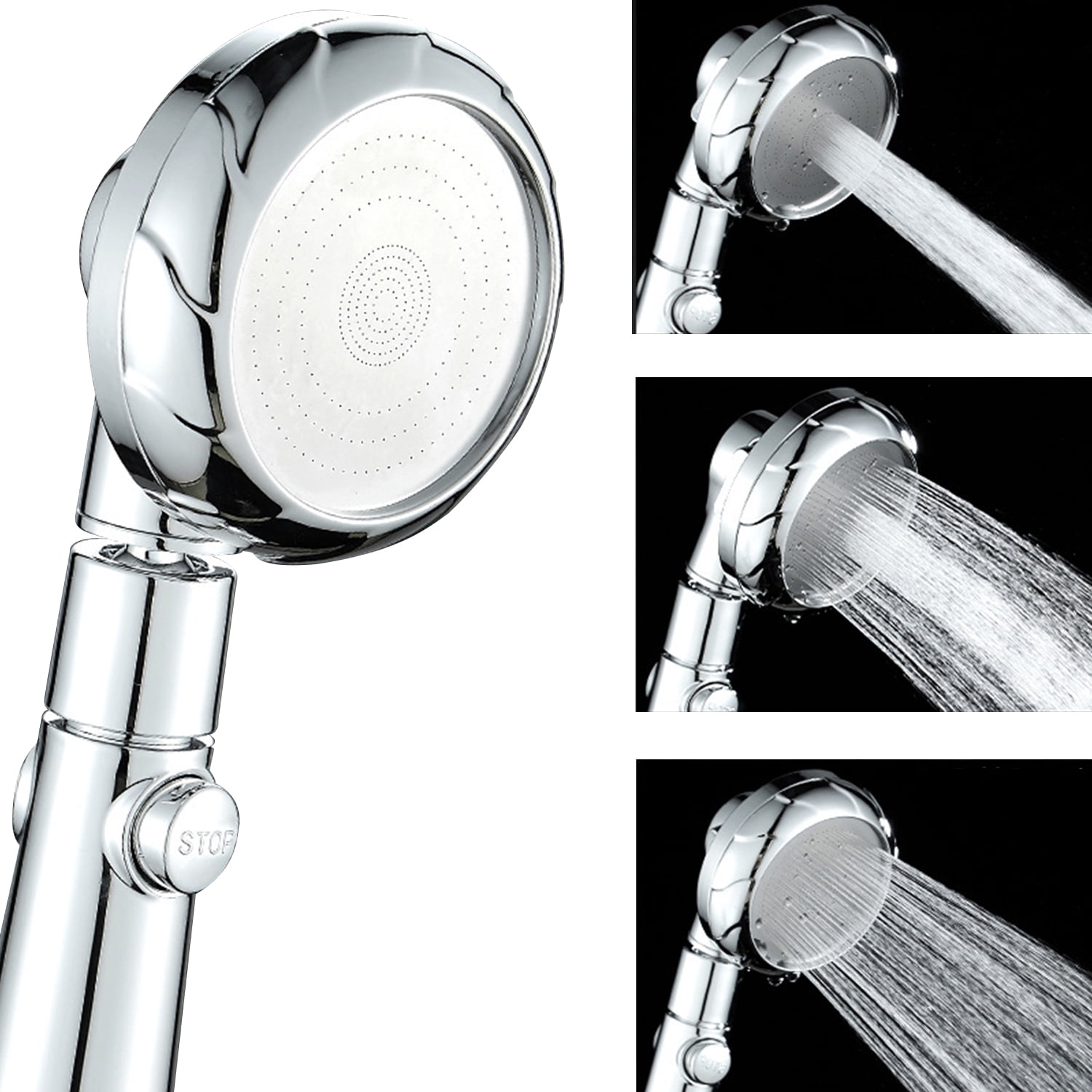 3-Spray Setting Hand Shower Head High Pressure Adjustable Jetting Water Saving