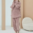 thumbnail image 4 of Defitshape Women's Long Sleeve Fuzzy Pajamas Cute Heavy Flannel Baggy Pjs 2 Piece Lounge Outfit Thick Fleece Extra Warm Sweatsuit Cozy Loungewear Fluffy Winter Pj Set Pink X-Large, 4 of 4