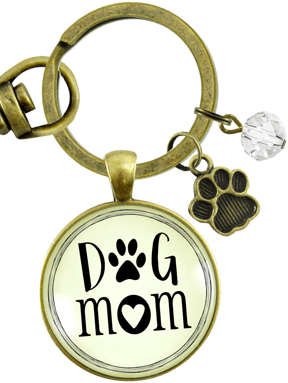 Dog Paw Footprint Pet Animal Heart Round Pendant Keyring Keychain Gift Key Rings 