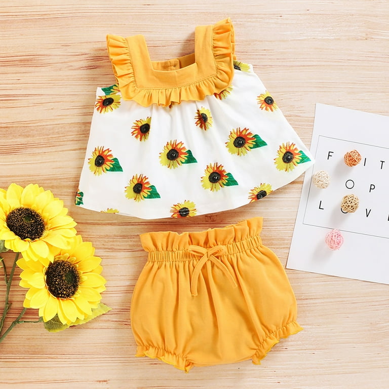 Dooleck Baby Girl Clothes Infant Sunflower Ruffle Dress Top