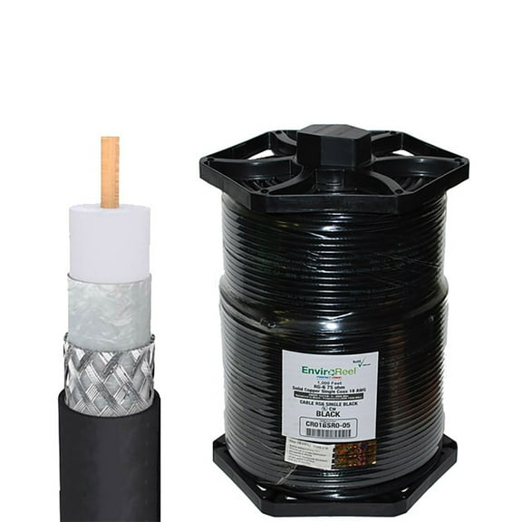Perfect Vision RG6 Coaxial, Single Solid Copper, Black 1000FT Enviro Reel Audio/Video Cable