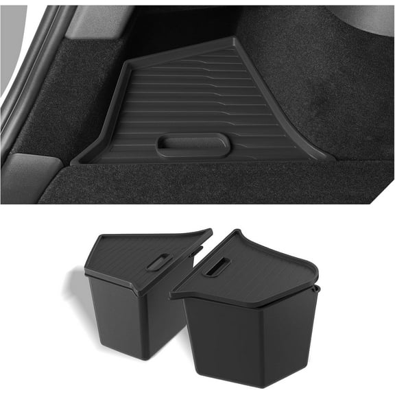 2PCS Trunk Storage Box for Tesla Model Y 2021-2024 5 Seat (Not Fit 2025 Juniper) TPE Trunk Organizer Bins With Lids Trash Cans Accessories Interior Black