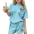 thumbnail image 2 of Cute Outfits for Girls 2 Piece Printed Short Sleeve Crewneck Shirt and Shorts Matching Sets Sweatsuit Summer Clothes Blue 5-6Years, 2 of 6