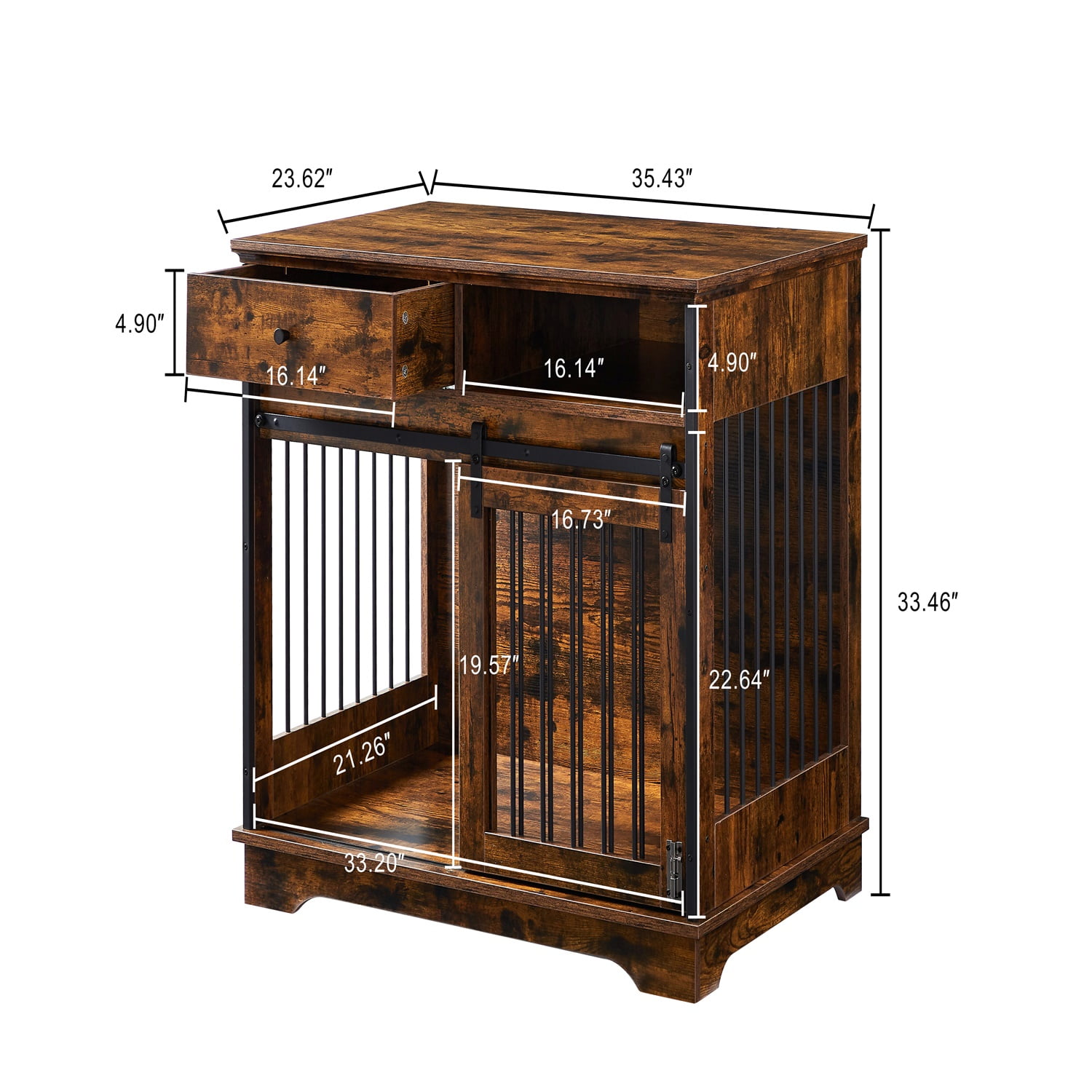 Pefilos 35" Sliding Door Dog Crate with Drawers, Wooden Dog Kennel End Table, Decorative Furniture Dog Crate, Brown Pefilos 35" Sliding Door Dog Crate with Drawers, Wooden Dog Kennel End Table, Decorative Furniture Dog Crate, Brown