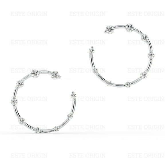 20mm Distance Hoop Earrings with Moissanite – Elegant Graduated Stones in 18K White Gold