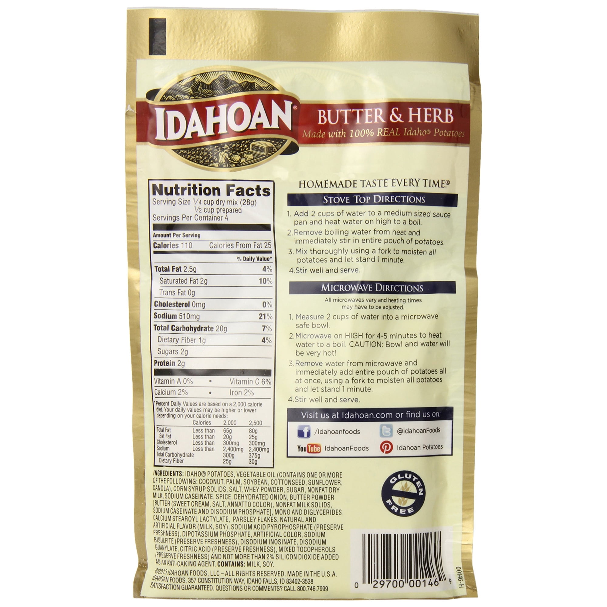 Idahoan Butter & Herb Mashed Potatoes 4 oz. (Pack of 14)