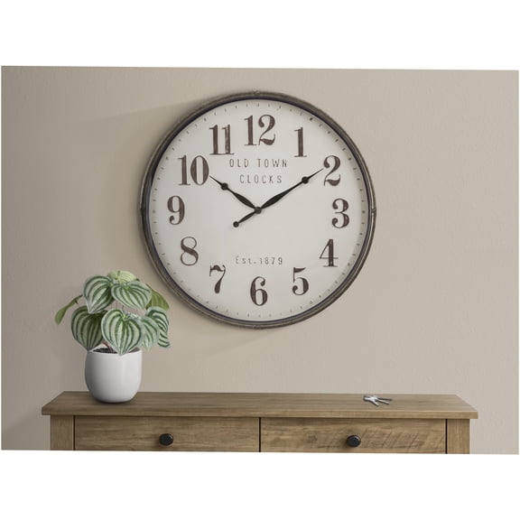JERFIT 30 Inch Large Round Wall Clock with Vintage Brown Finish, Easy to Read Numbers, Quartz Movement, Battery Operated