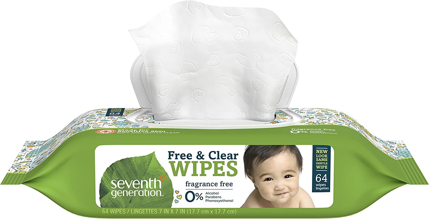 64 count Seventh Generation Baby Wipes Free & Clear with Flip Top Dispenser 